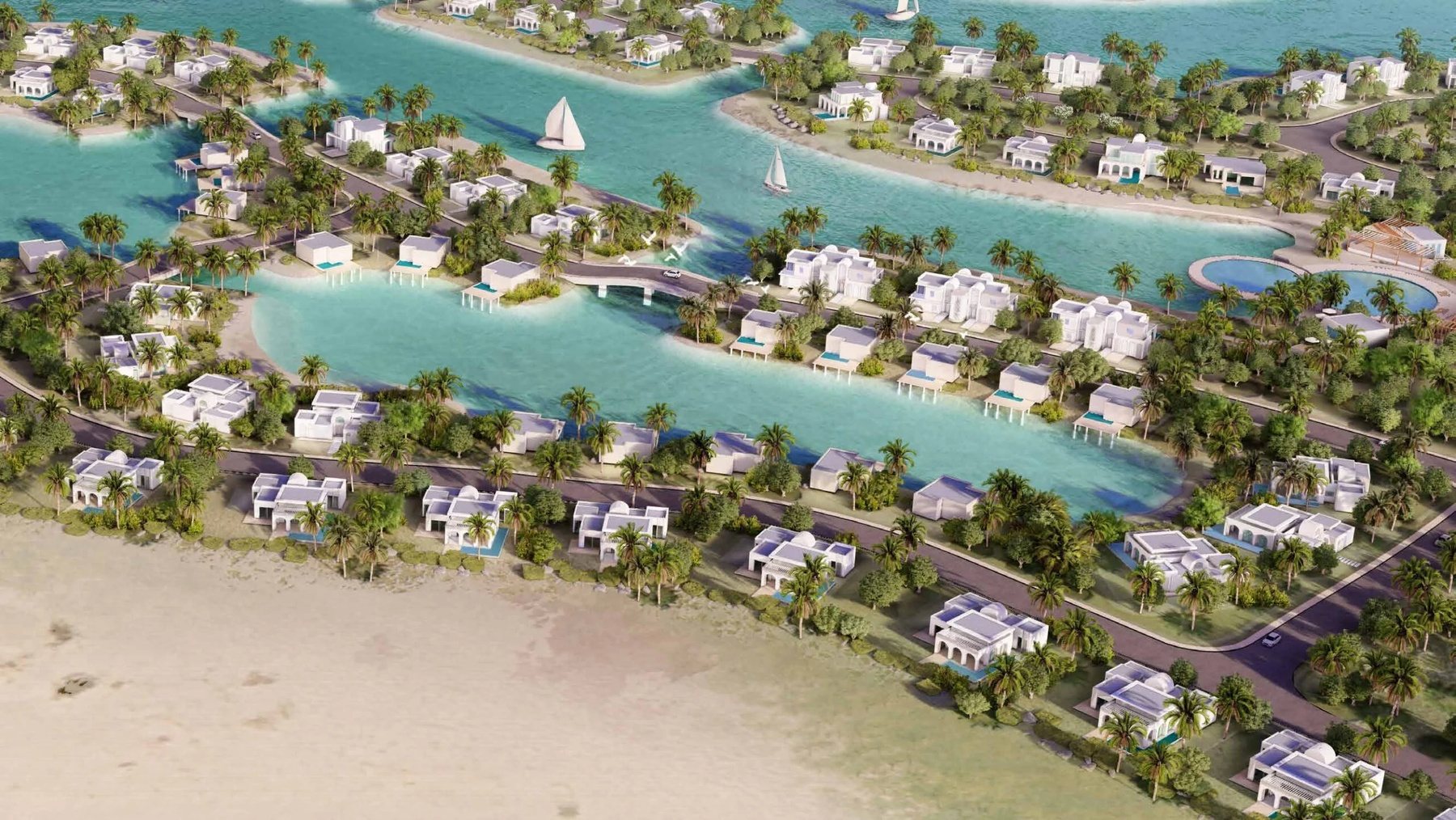 Amazi Beach district — aerial view of the beachfront villas